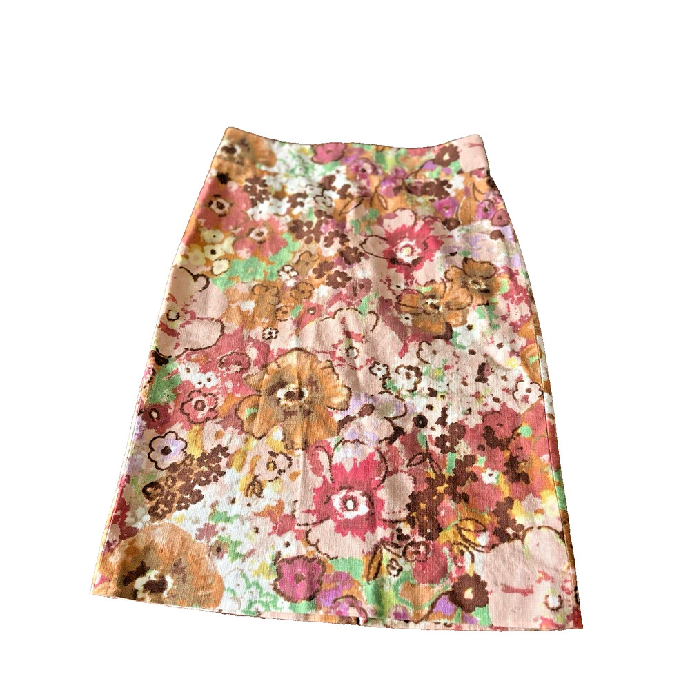 J Crew Short Pencil Skirt Size 2 Watercolor Soft Colors Pink Red Purple Floral